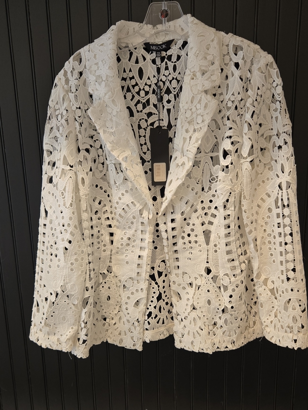 Misook White Crochet Lace Blazer Jacket